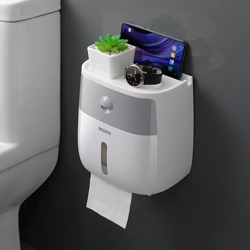 Portable Toilet Paper Holder – Waterproof Double Layer Dispenser for Bathroom Storage