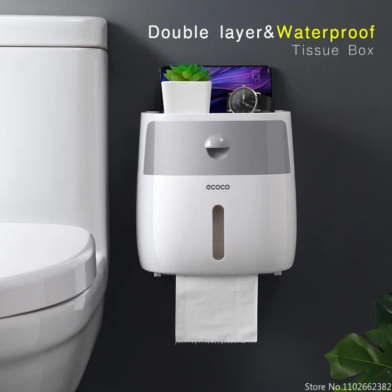 Portable Toilet Paper Holder – Waterproof Double Layer Dispenser for Bathroom Storage