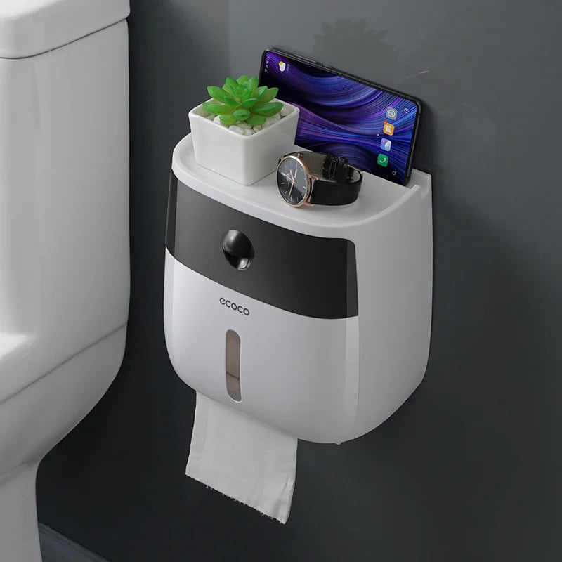 Portable Toilet Paper Holder – Waterproof Double Layer Dispenser for Bathroom Storage
