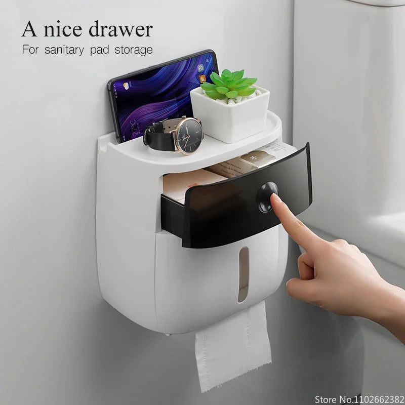 Portable Toilet Paper Holder – Waterproof Double Layer Dispenser for Bathroom Storage