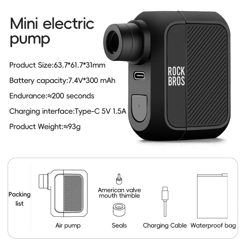 ROCKBROS Portable Mini Electric Bicycle Pump 100PSI