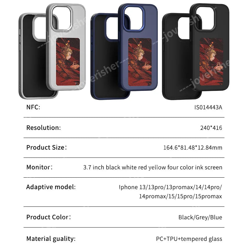 Funda para teléfono SmartPrint™ NFC DIY con tinta de dibujos animados: funda personalizable para iPhone 16/15/14/13 Pro Max con protección de pantalla