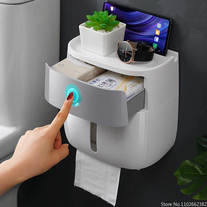 Portable Toilet Paper Holder – Waterproof Double Layer Dispenser for Bathroom Storage